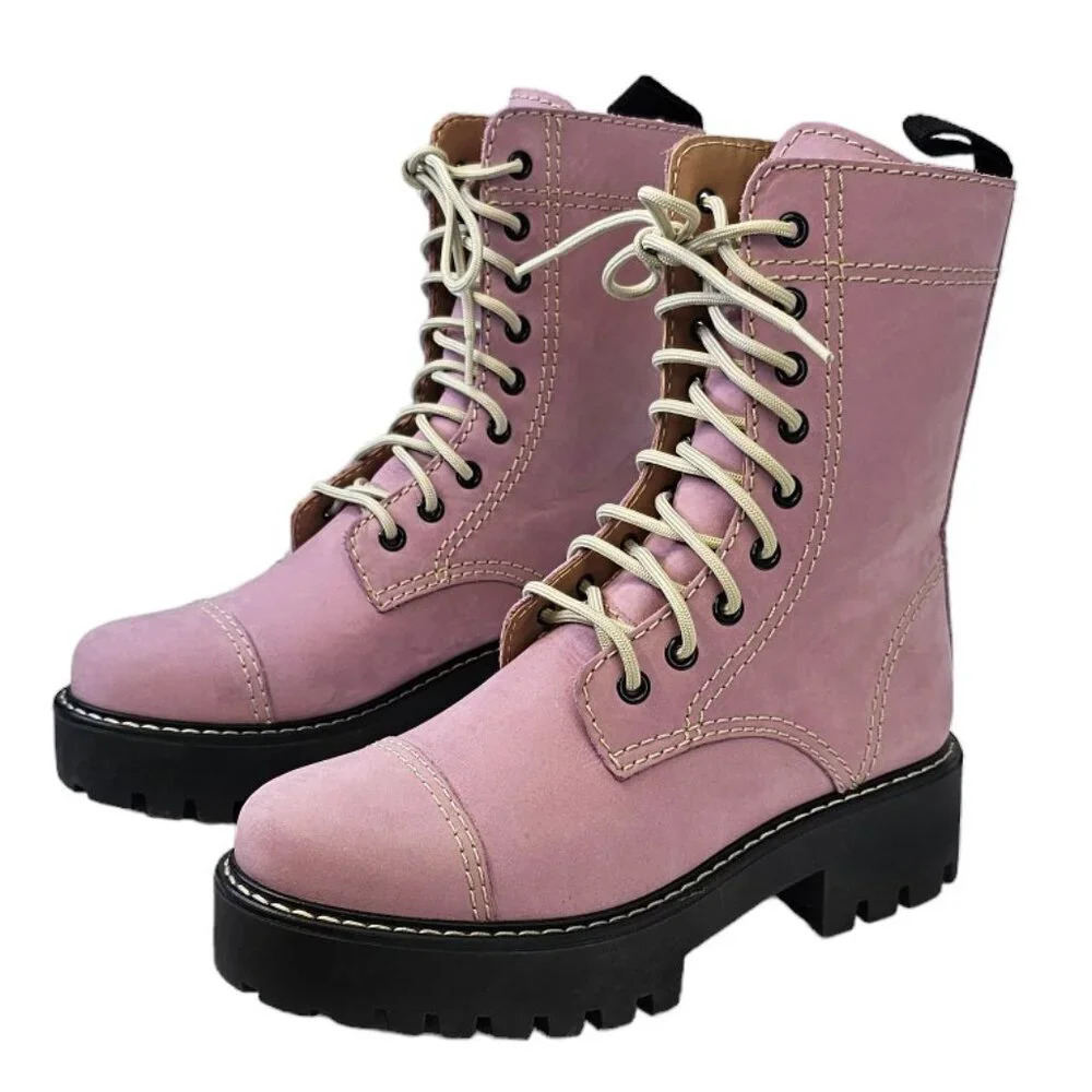 Alexa Chung Heavy Tread Platform Chunky Leather Boots Lilac Size 37 US 6.5